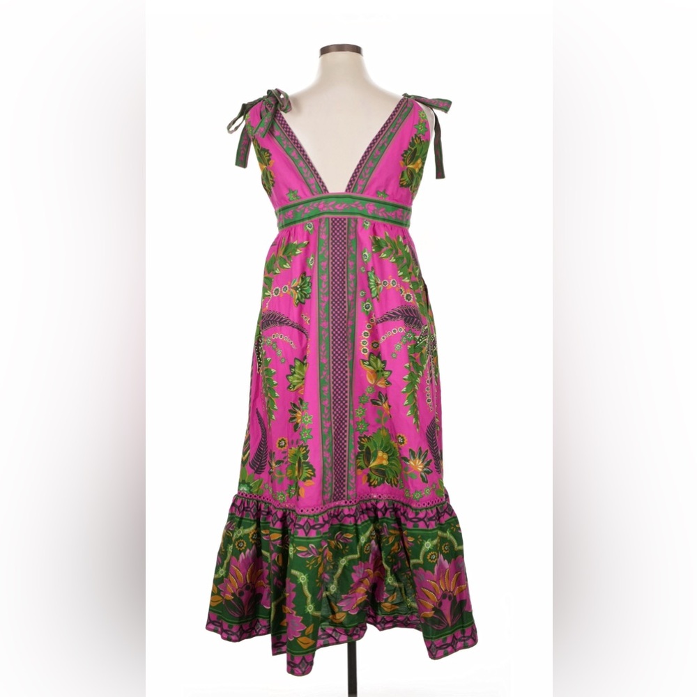 🌺 Farm Rio Ana Tapestry Sleeveless Dress, NWT, pink green bold summer midi dress - Picture 6 of 12